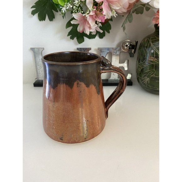 Vintage 1970s Lighting Bolt Brown Ceramic Cup Hand Made Painted‎ Rustic Unique - Picture 2 of 16